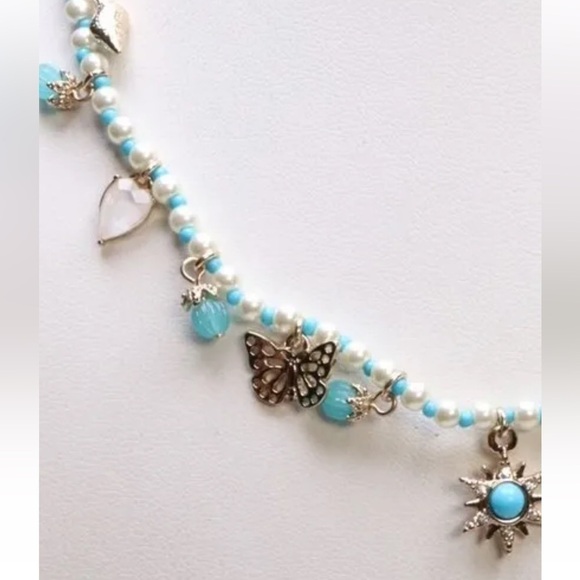 NWT MARCHESA NATURE THEME CHARM NECKLACE WITH PEARLY WHITE AND BLUE BEADS - Picture 4 of 6